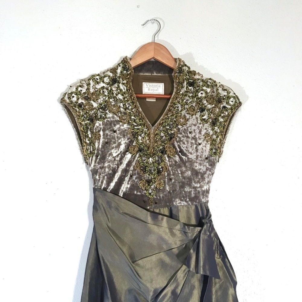Vintage Victoria Royal Beaded Silk Formal Dress